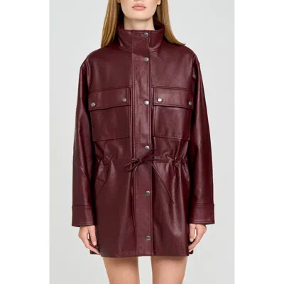 Wayf Angelina Faux Leather Jacket In Burgundy