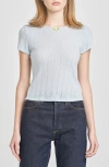 Wayf Anna Pointelle Cotton T-shirt In Blue