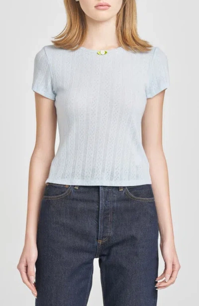 Wayf Anna Pointelle Cotton T-shirt In Blue
