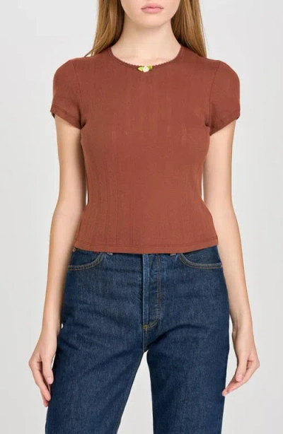 Wayf Anna Pointelle Cotton T-shirt In Redwood
