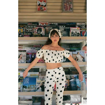 Wayf Annie Polka Dot Crop Stretch Cotton Top In White