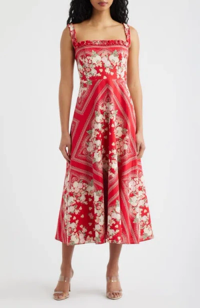 Wayf Arabella Floral Linen Blend Midi Dress In Red