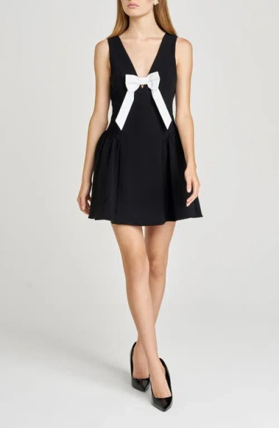 Wayf Ariana Bow Fit & Flare Minidress In Black