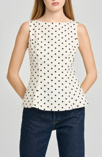 Wayf Arielle Boat Neck Top Ivory Polka Dot In White