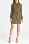 Wayf Becca Belted Long Sleeve Sweater Minidress In Army