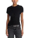 Wayf Beth Ruched Mesh Top In Black