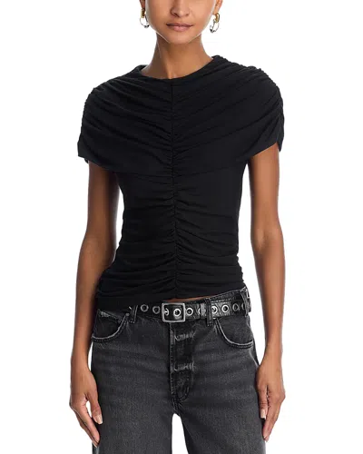 Wayf Beth Ruched Mesh Top In Black