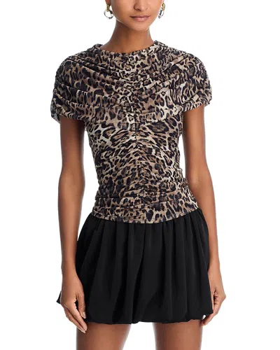 Wayf Beth Ruched Mesh Top In Brown