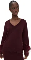 Wayf Bethany Feather Trim Sweater In Brown