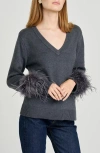 Wayf Bethany Feather Trim Sweater In Gray