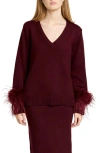 Wayf Bethany Feather Trim Sweater In Burgundy