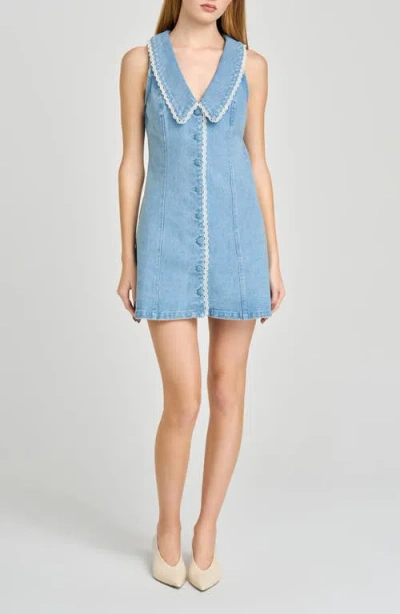 Wayf Betsy Lace Trim Sleeveless Denim Minidress In Blue