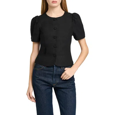 Wayf Blair Button Front Linen Blend Top In Black