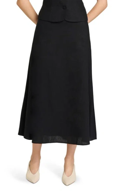 Wayf Blair Linen Blend Midi Skirt In Black
