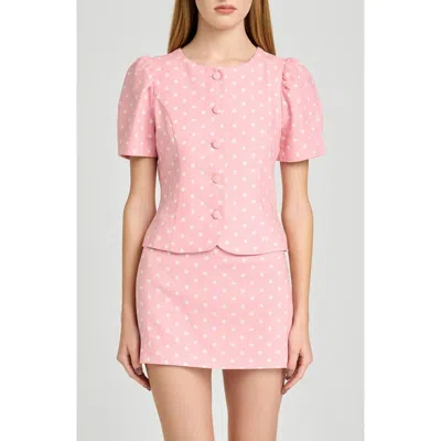 Wayf Blair Polka Dot Button-up Top In Pink