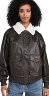 Wayf Bomber Jacket With Removable Shearling Collar Espresso In Espresso