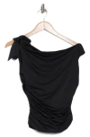 Wayf Bow One-shoulder Ruched Top In Black