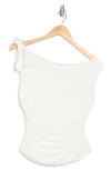 Wayf Bow One-shoulder Ruched Top In Ivory