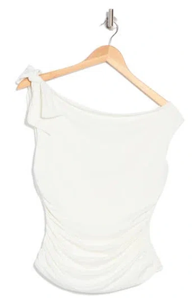 Wayf Bow One-shoulder Ruched Top In Ivory
