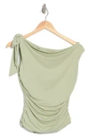 Wayf Bow One-shoulder Ruched Top In Light Green