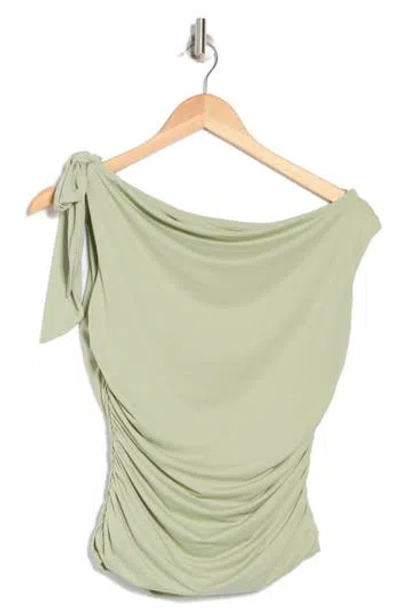 Wayf Bow One-shoulder Ruched Top In Light Green
