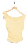 Wayf Bow One-shoulder Ruched Top In Yellow