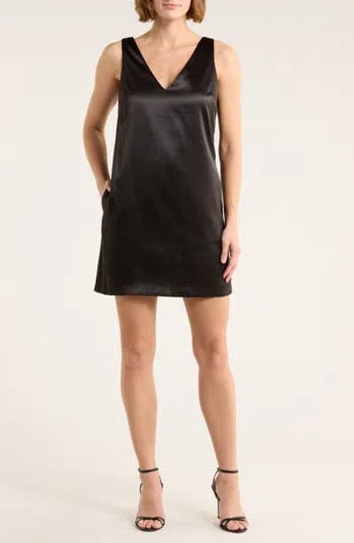 Wayf Bow Satin Minidress In Black