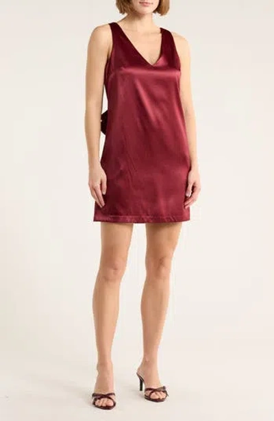 Wayf Bow Satin Minidress In Burgundy