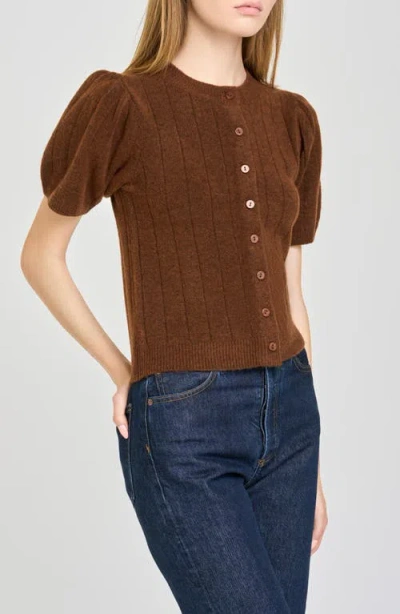 Wayf Bridget Puff Sleeve Cardigan In Brown