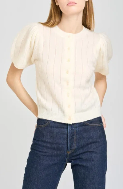 Wayf Bridget Puff Sleeve Cardigan In White