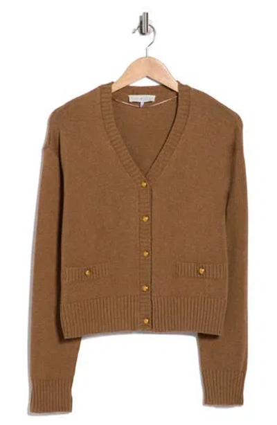 Wayf Button Front Cotton Cardigan In Brown