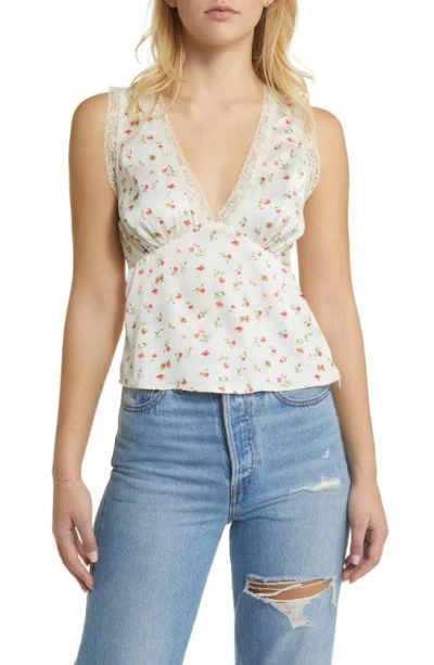 Wayf Camilla Floral Lace Trim Top In Ivory Ditsy