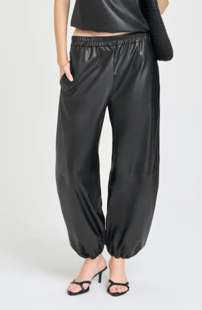 Wayf Camryn Faux Leather Joggers In Black