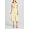Wayf Cara Floral Cap Sleeve Linen Blend Midi Dress In Butter Floral