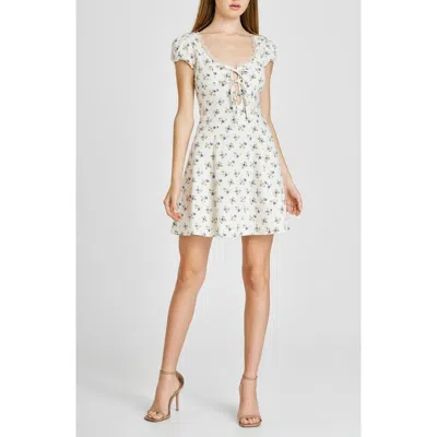 Wayf Cara Floral Linen Blend Minidress In Ivory Ditsy