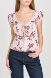 Wayf Cara Front Tie Puff Sleeve Top In Baby Pink Floret