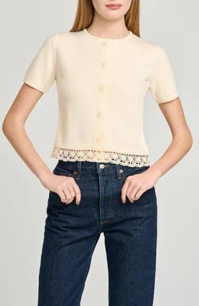 Wayf Carine Lace Trim Button Front Cardigan In Cream