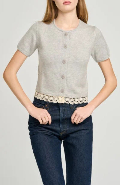Wayf Carine Lace Trim Button Front Cardigan In Gray