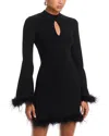 Wayf Carly Feather Trim Dress In Black