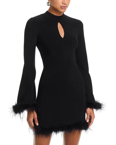 Wayf Carly Feather Trim Dress In Black
