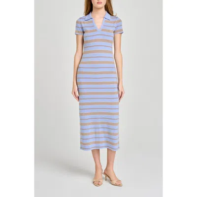 Wayf Carter Stripe Short Sleeve Sweater Dress In Blue