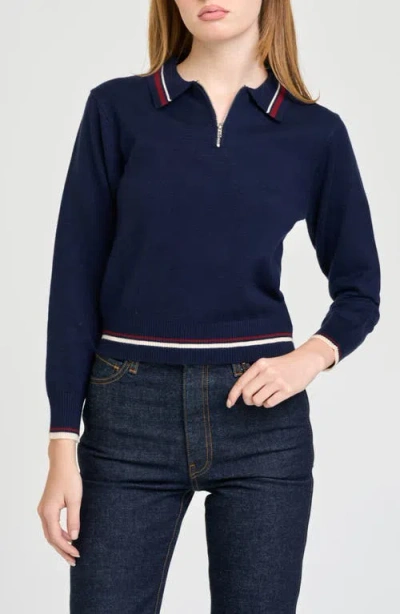 Wayf Carver Quarter Zip Sweater In Navy