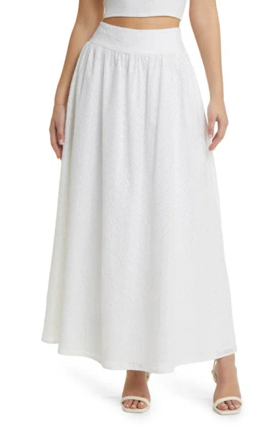 Wayf Catalina Embroidered Eyelet Cotton Maxi Skirt In Ivory