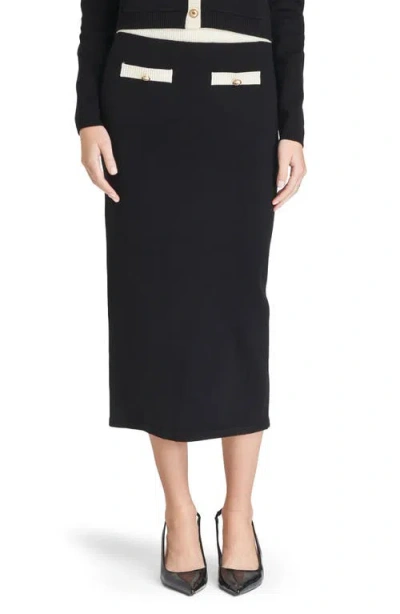 Wayf Catherine Contrast Trim Sweater Midi Skirt In Black Cream