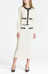 Wayf Catherine Contrast Trim Sweater Midi Skirt In Cream Black