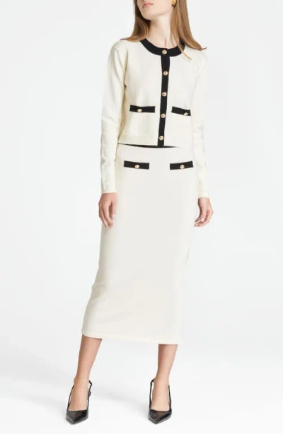 Wayf Catherine Contrast Trim Sweater Midi Skirt In Cream Black