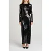 Wayf Charlize Sequin Side Bow Long Sleeve Maxi Dress In Black