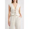 Wayf Clara Tie Front Linen Blend Top In White