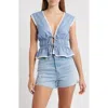 Wayf Clara Tie Front Linen Blend Top In Blue