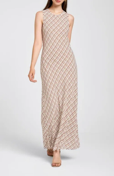 Wayf Clemence Sleeveless Maxi Dress In Brown Checker